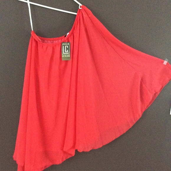 Vibrant pink/dark coral one shoulder flowy mini M - Picture 3 of 4